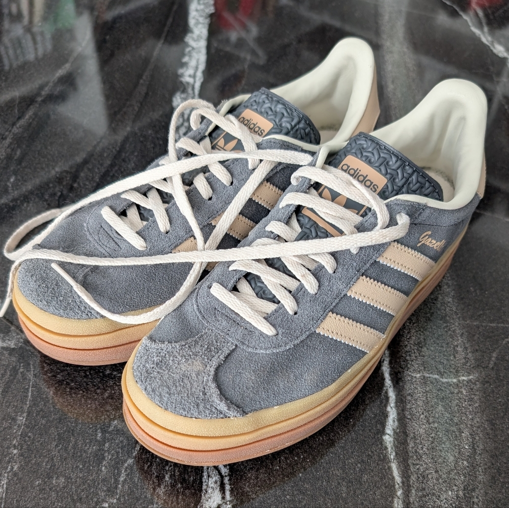 Adidas Gray and Cream Casual Gazelle Sneakers